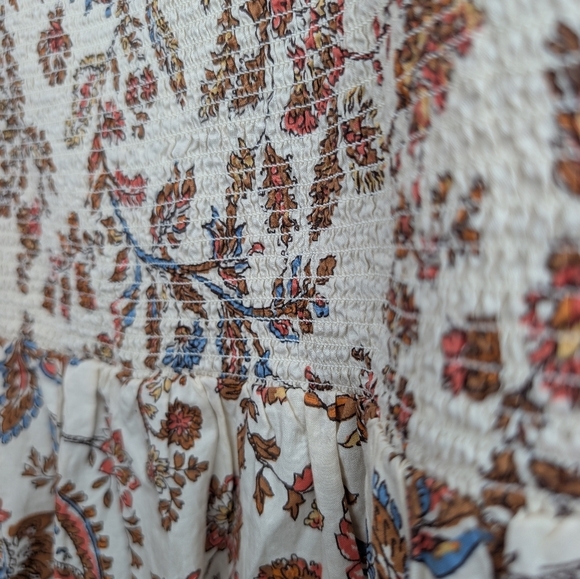 NWT White Tan Floral Sleeveless Smocked Babydoll Tank Top Women's XXL Cotton - Picture 5 of 10